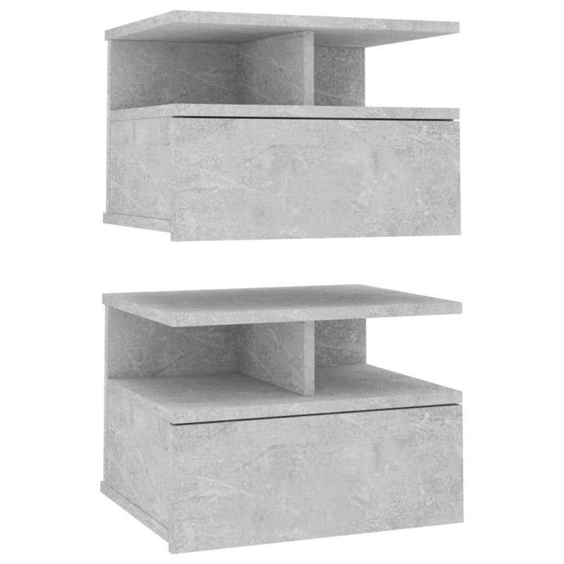 Produktbild för Svävande sängbord 2 st betonggrå 40x31x27 cm konstruerat trä