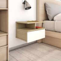 Produktbild för Svävande sängbord 2 st vit sonoma-ek 40x31x27cm konstruerat trä