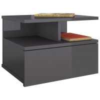 Produktbild för Svävande sängbord 2 st grå högglans 40x31x27 cm konstruerat trä