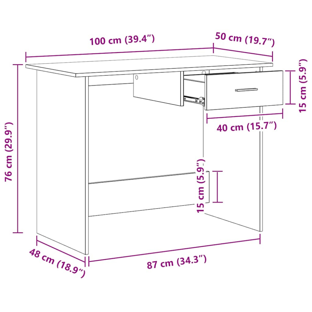 Produktbild för Skrivbord sonoma-ek 100x50x76 cm konstruerat trä