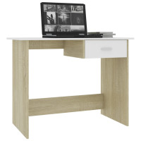 Produktbild för Skrivbord vit och sonoma-ek 100x50x76 cm konstruerat trä
