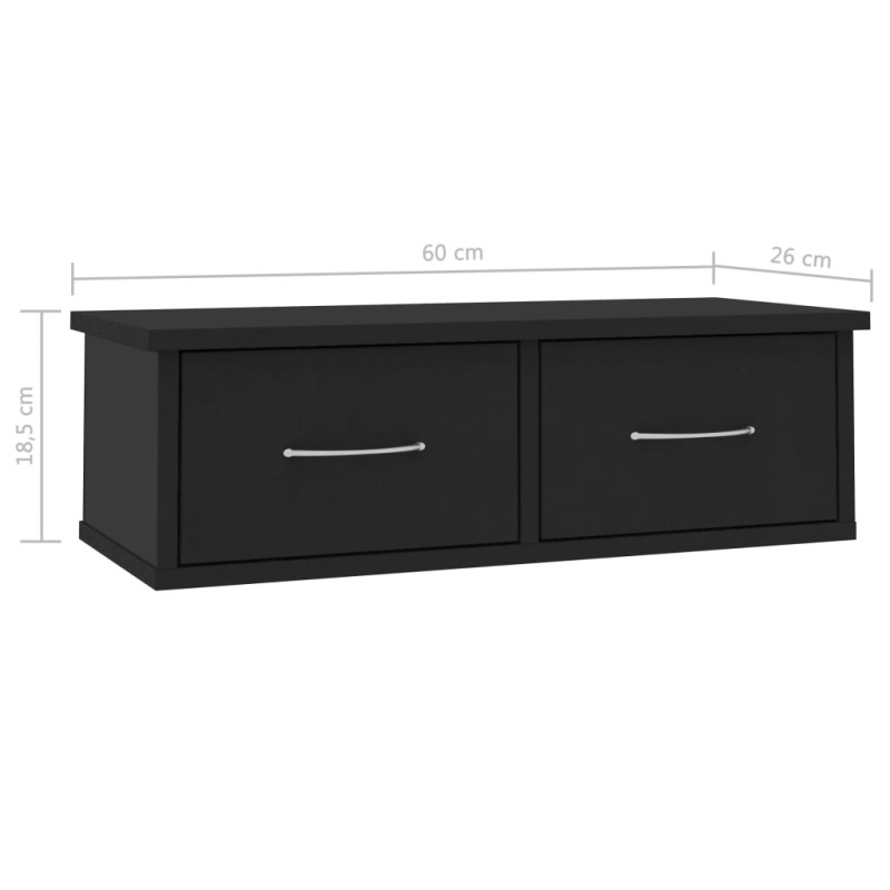Produktbild för Väggmonterade lådor svart 60x26x18,5 cm konstruerat trä