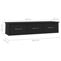 Miniatyr av produktbild för Väggmonterade lådor svart 88x26x18,5 cm spånskiva