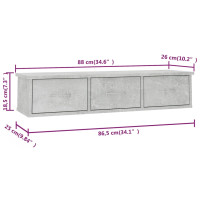Produktbild för Väggmonterade lådor betonggrå 88x26x18,5 cm spånskiva