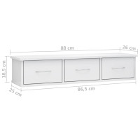 Produktbild för Väggmonterade lådor vit högglans 88x26x18,5 cm spånskiva