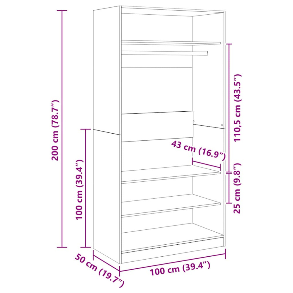 Produktbild för Garderob betonggrå 100x50x200 cm konstruerat trä