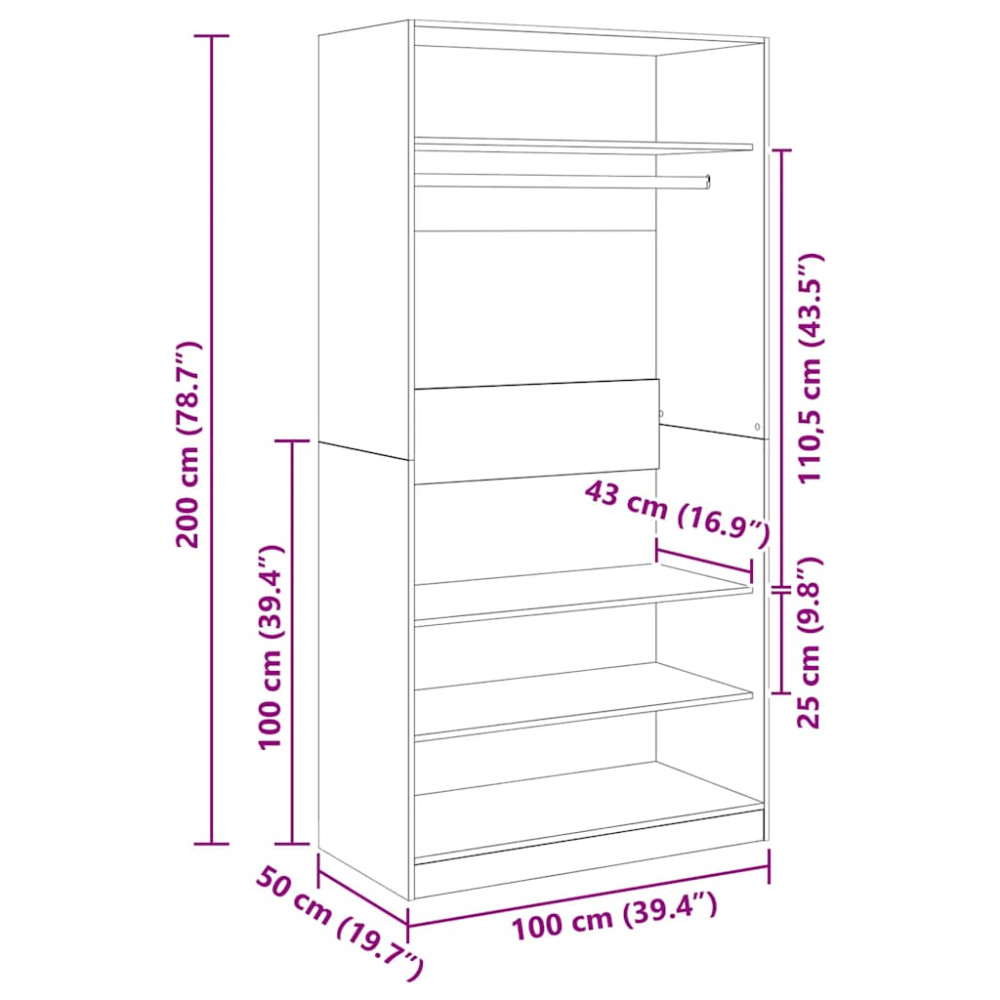 Produktbild för Garderob högglans vit 100x50x200 cm konstruerat trä
