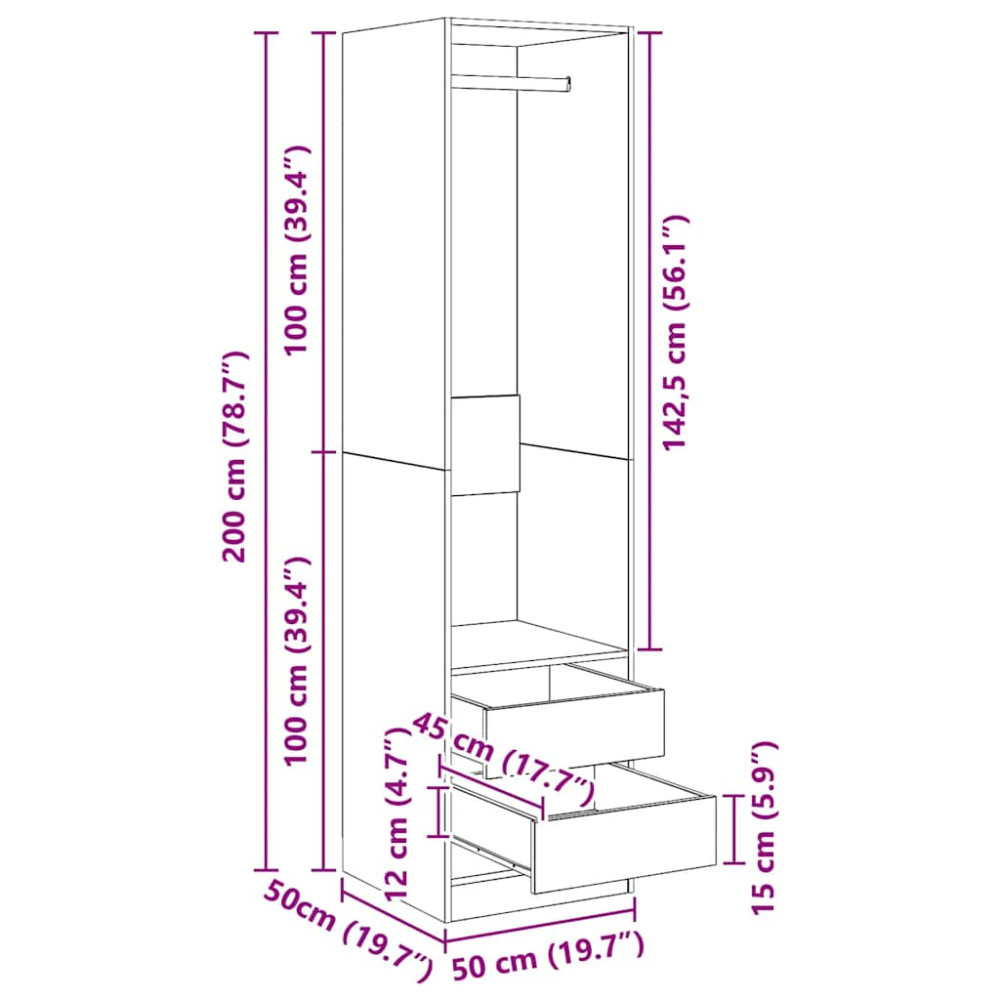 Produktbild för Garderob med lådor sonoma-ek 50x50x200 cm konstruerat trä
