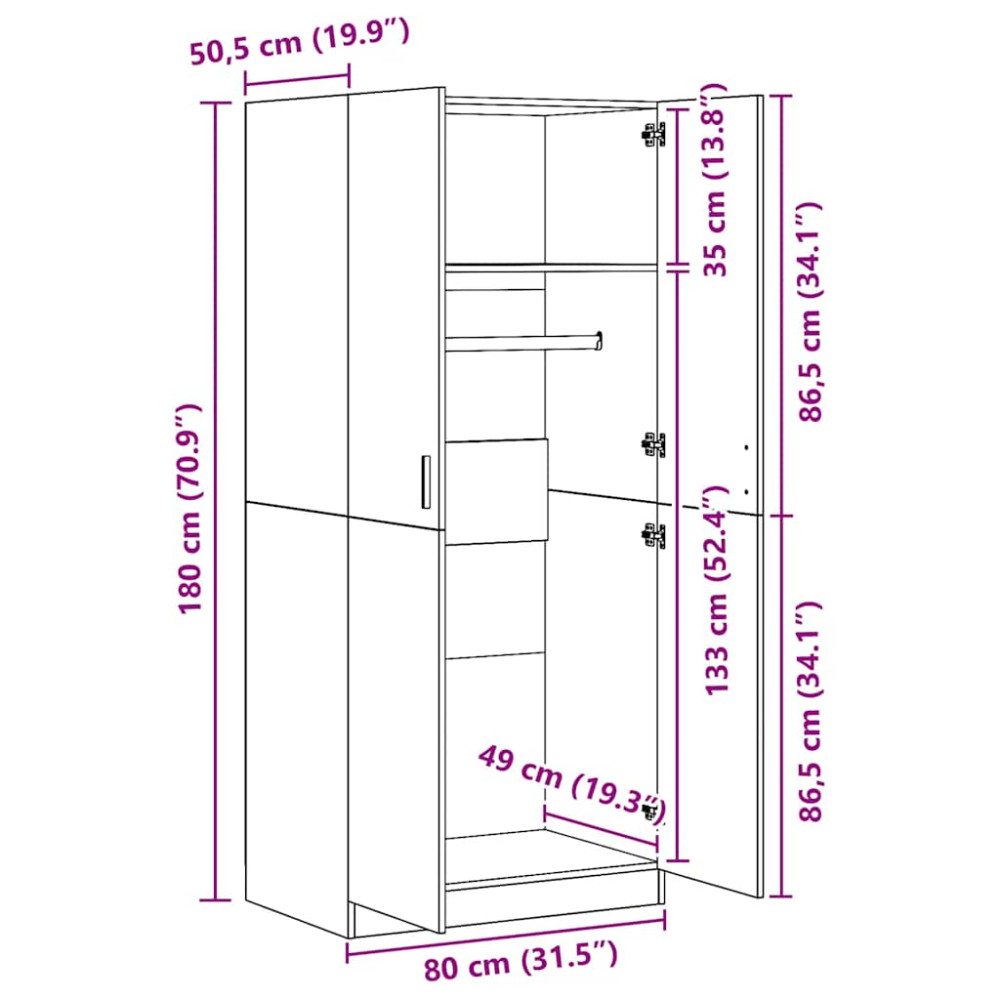 Produktbild för Garderob sonoma-ek 80x52x180 cm konstruerat trä