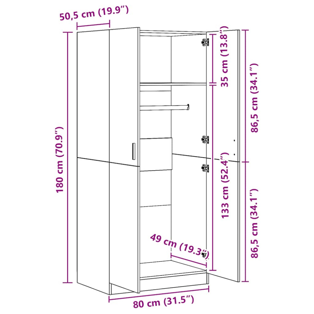 Produktbild för Garderob betonggrå 80x52x180 cm konstruerat trä