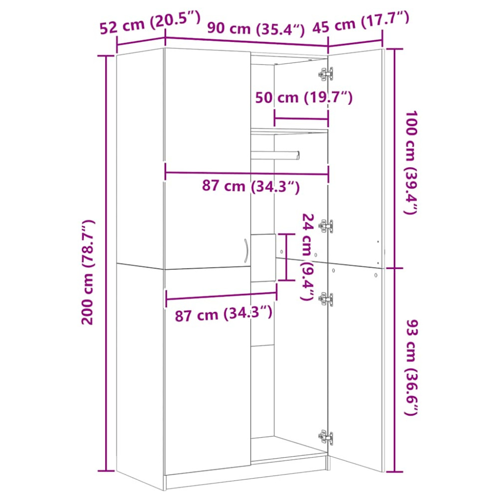 Produktbild för Garderob vit 90x52x200 cm konstruerat trä