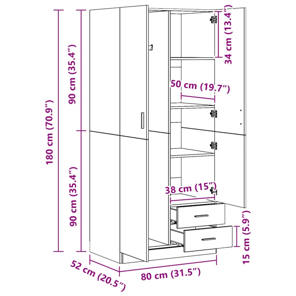 Produktbild för Garderob sonoma-ek 80x52x180 cm konstruerat trä