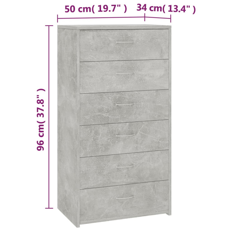 Produktbild för Skänk med 6 lådor betonggrå 50x34x96 cm konstruerat trä