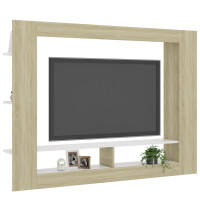 Miniatyr av produktbild för Tv-bänk vit och sonoma-ek 152x22x113 cm konstruerat trä
