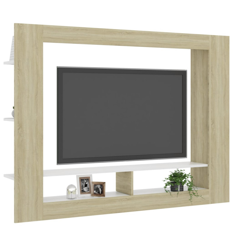 Produktbild för Tv-bänk vit och sonoma-ek 152x22x113 cm konstruerat trä