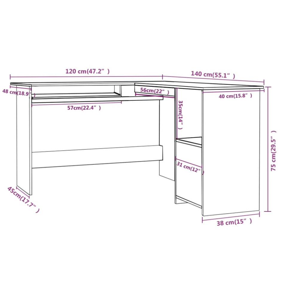 Produktbild för Skrivbord L-format betonggrå 120x140x75 cm konstruerat trä
