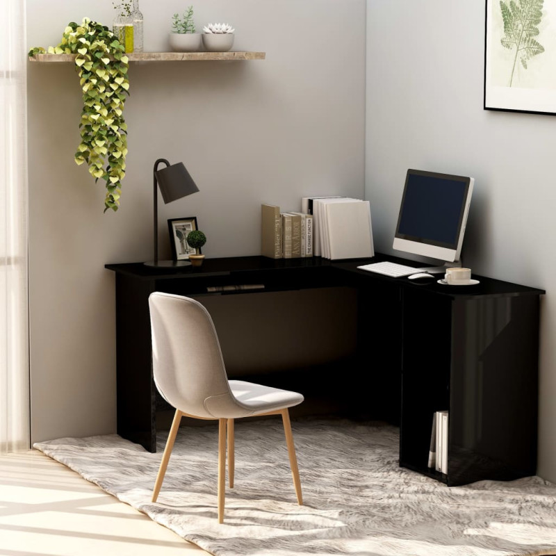 Produktbild för Skrivbord L-format svart högglans 120x140x75 cm konstruerat trä