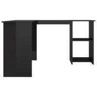 Miniatyr av produktbild för Skrivbord L-format svart högglans 120x140x75 cm konstruerat trä