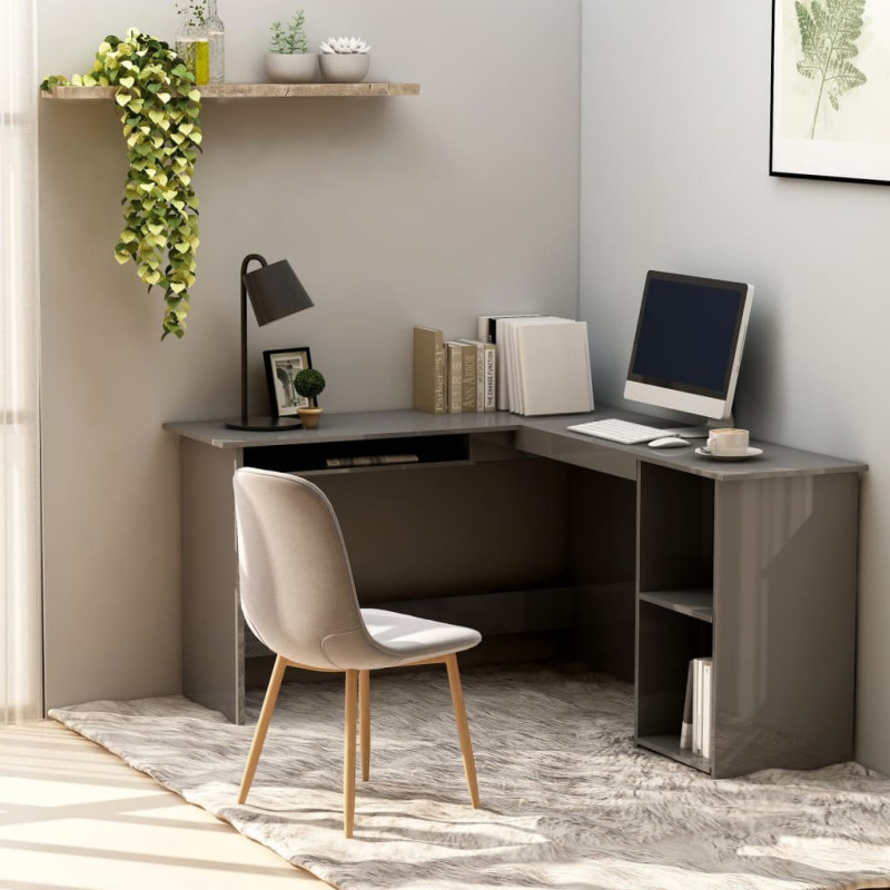 Produktbild för Skrivbord L-format grå högglans 120x140x75 cm konstruerat trä