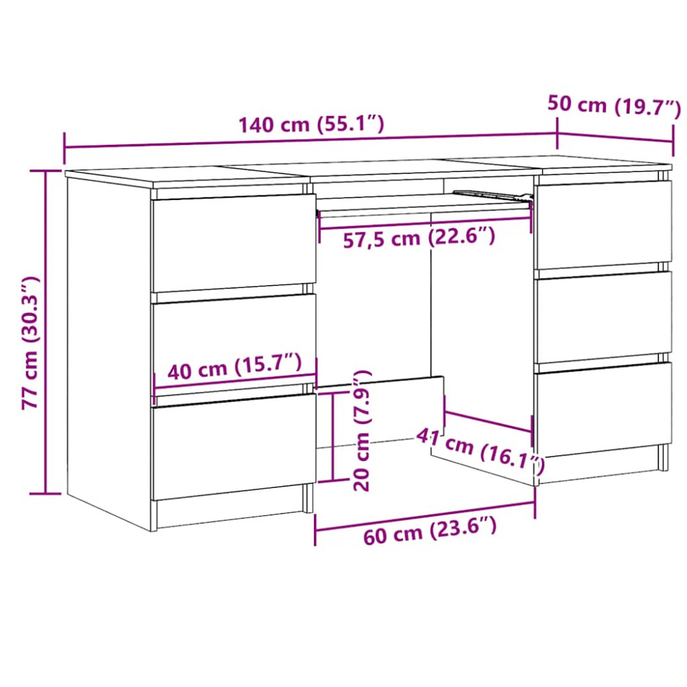 Produktbild för Skrivbord sonama-ek 140x50x77 cm konstruerat trä