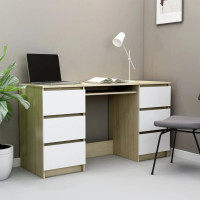Produktbild för Skrivbord vit och sonama-ek 140x50x77 cm konstruerat trä