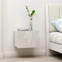 Miniatyr av produktbild för Sängbord vit högglans 40x30x30 cm konstruerat trä