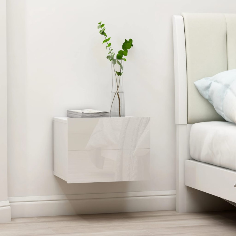 Produktbild för Sängbord vit högglans 40x30x30 cm konstruerat trä