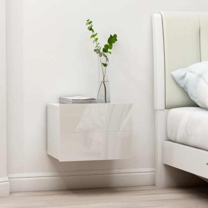 Produktbild för Sängbord 2 st vit högglans 40x30x30 cm spånskiva