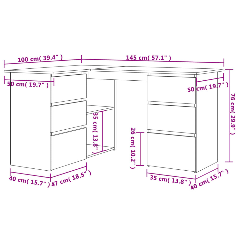 Produktbild för Hörnskrivbord vit 145x100x76 cm konstruerat trä