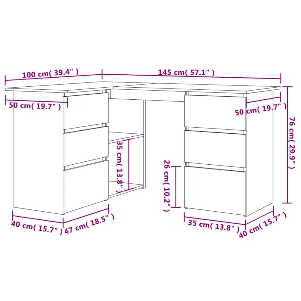 Produktbild för Hörnskrivbord sonoma-ek 145x100x76 cm konstruerat trä