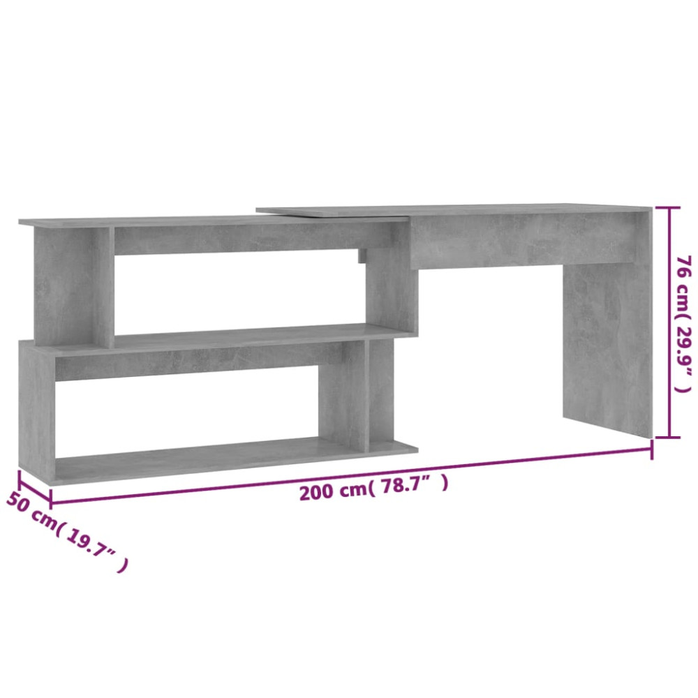 Produktbild för Skrivbord hörn betonggrå 200x50x76 cm konstruerat trä