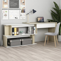 Produktbild för Skrivbord hörn vit och sonoma-ek 200x50x76 cm konstruerat trä