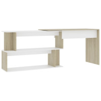 Produktbild för Skrivbord hörn vit och sonoma-ek 200x50x76 cm konstruerat trä