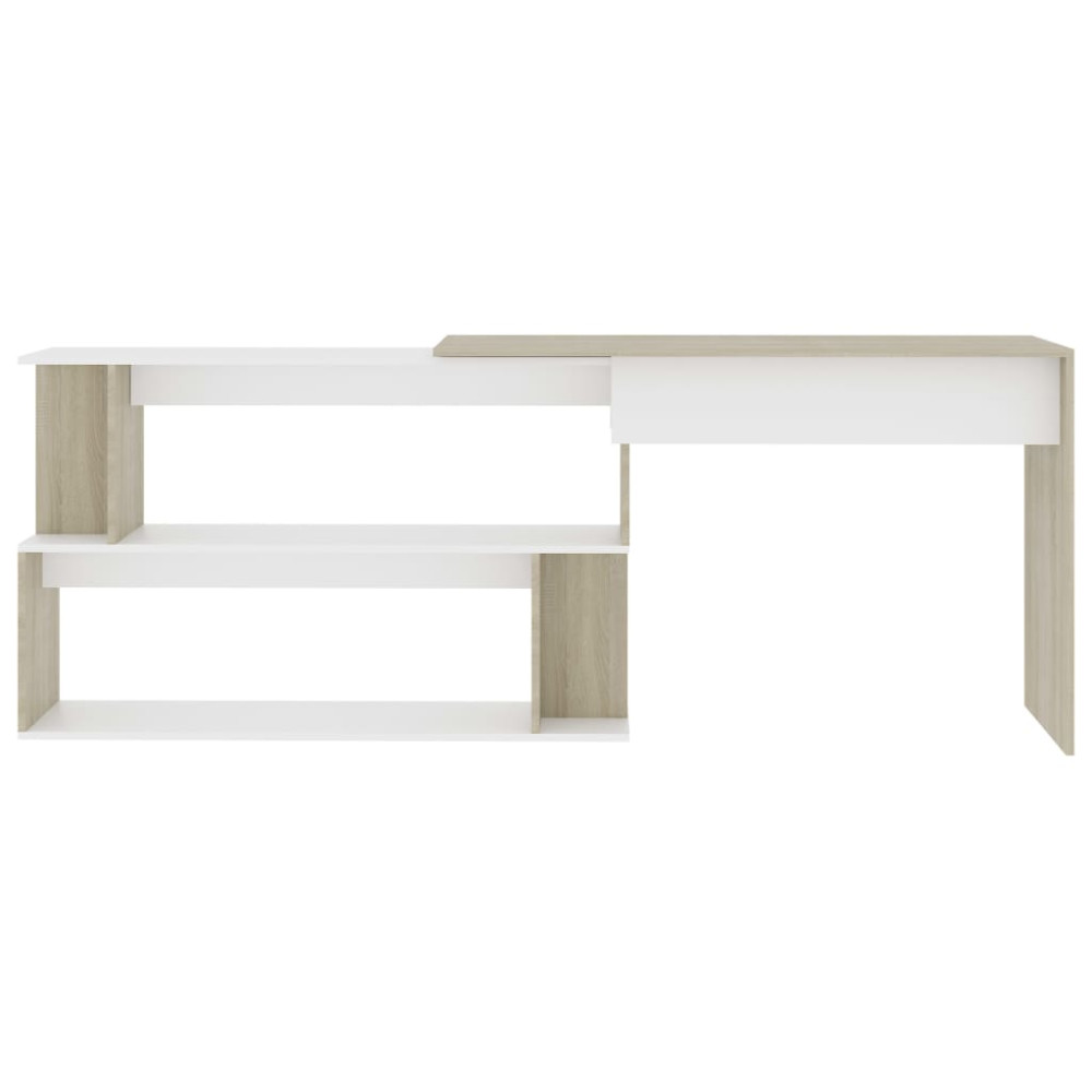 Produktbild för Skrivbord hörn vit och sonoma-ek 200x50x76 cm konstruerat trä