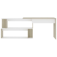Produktbild för Skrivbord hörn vit och sonoma-ek 200x50x76 cm konstruerat trä
