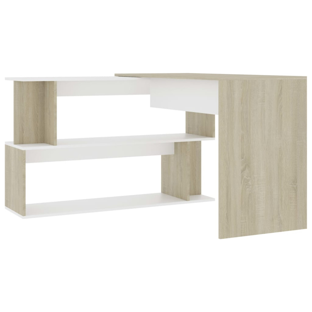 Produktbild för Skrivbord hörn vit och sonoma-ek 200x50x76 cm konstruerat trä