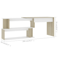 Produktbild för Skrivbord hörn vit och sonoma-ek 200x50x76 cm konstruerat trä