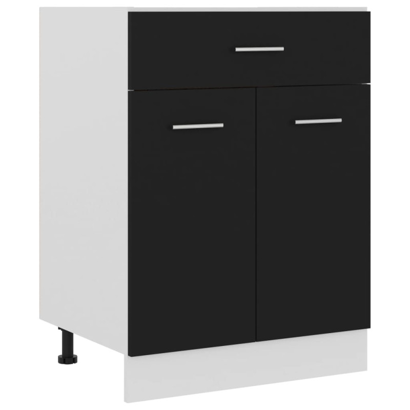Produktbild för Underskåp med låda svart 60x46x81,5 cm konstruerat trä