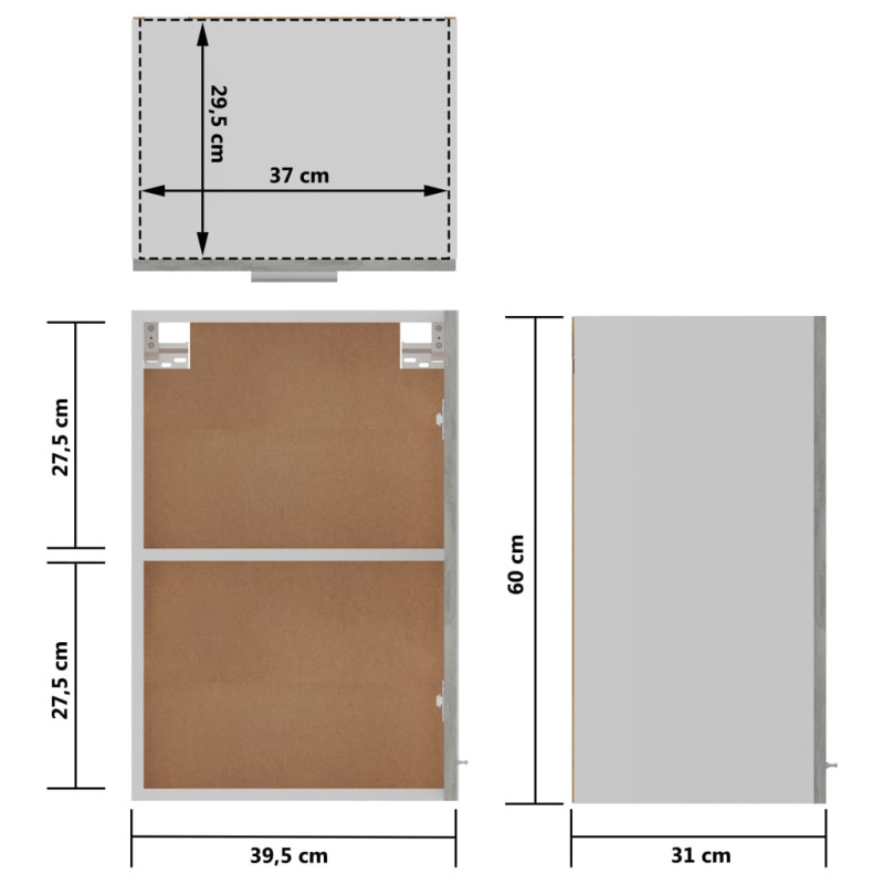 Produktbild för Väggskåp betonggrå 39,5x31x60 cm konstruerat trä