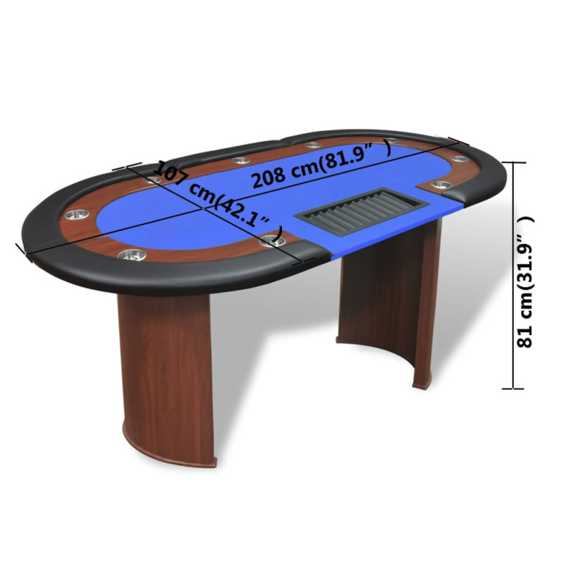 Produktbild för Pokerbord för 10 spelare med dealerplats blå