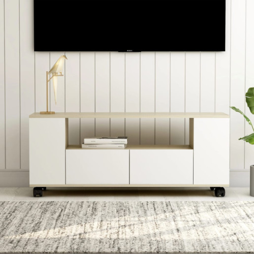 Tv-bänk vit och sonoma-ek 120x35x48 cm konstruerat trä