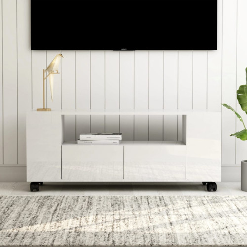 TV-skåp vit högglans 120x35x48 cm konstruerat trä