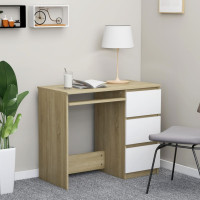Produktbild för Skrivbord vit och sonoma-ek 90x45x76 cm konstruerat trä