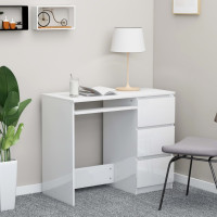 Produktbild för Skrivbord vit högglans 90x45x76 cm konstruerat trä