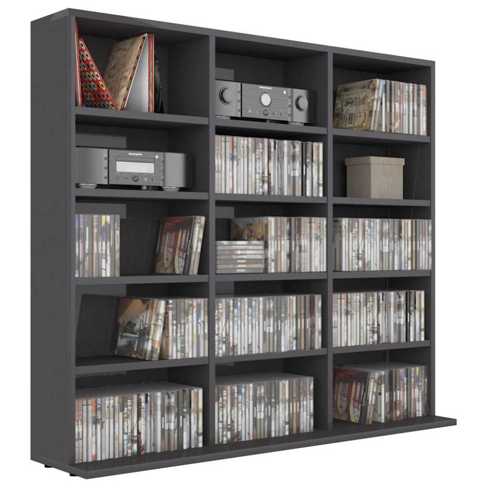 Produktbild för CD-hylla grå högglans 100x23x89,5 cm konstruerat trä