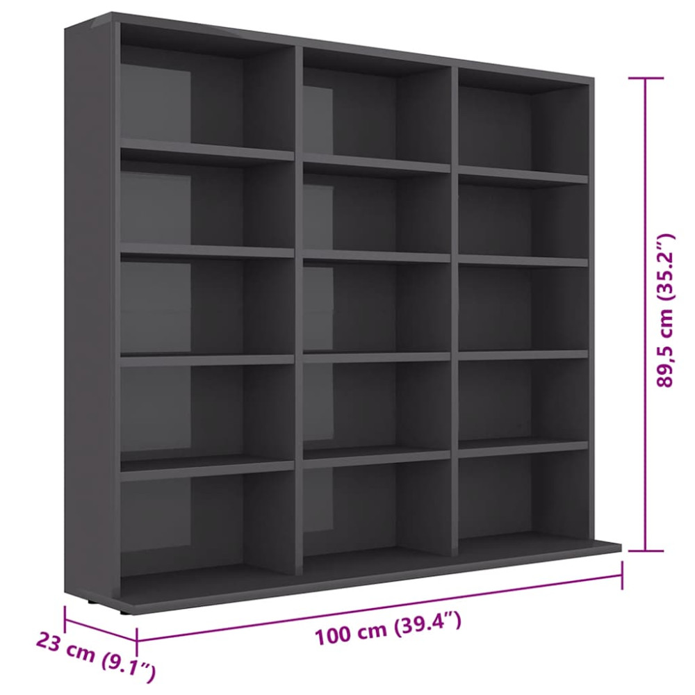 Produktbild för CD-hylla grå högglans 100x23x89,5 cm konstruerat trä