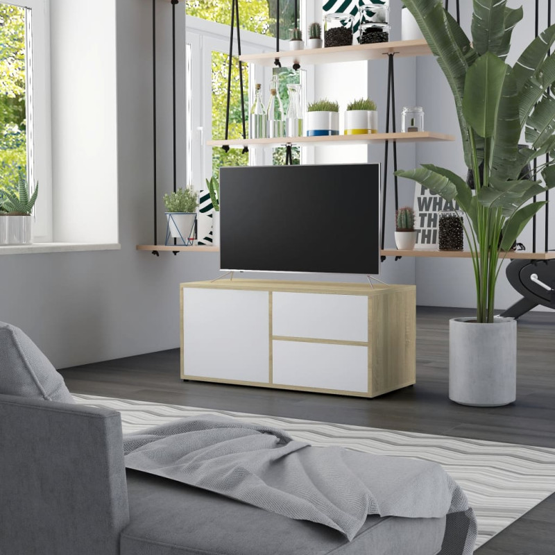 Produktbild för Tv-bänk vit och sonoma-ek 80x34x36 cm konstruerat trä