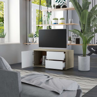 Miniatyr av produktbild för Tv-bänk vit och sonoma-ek 80x34x36 cm konstruerat trä