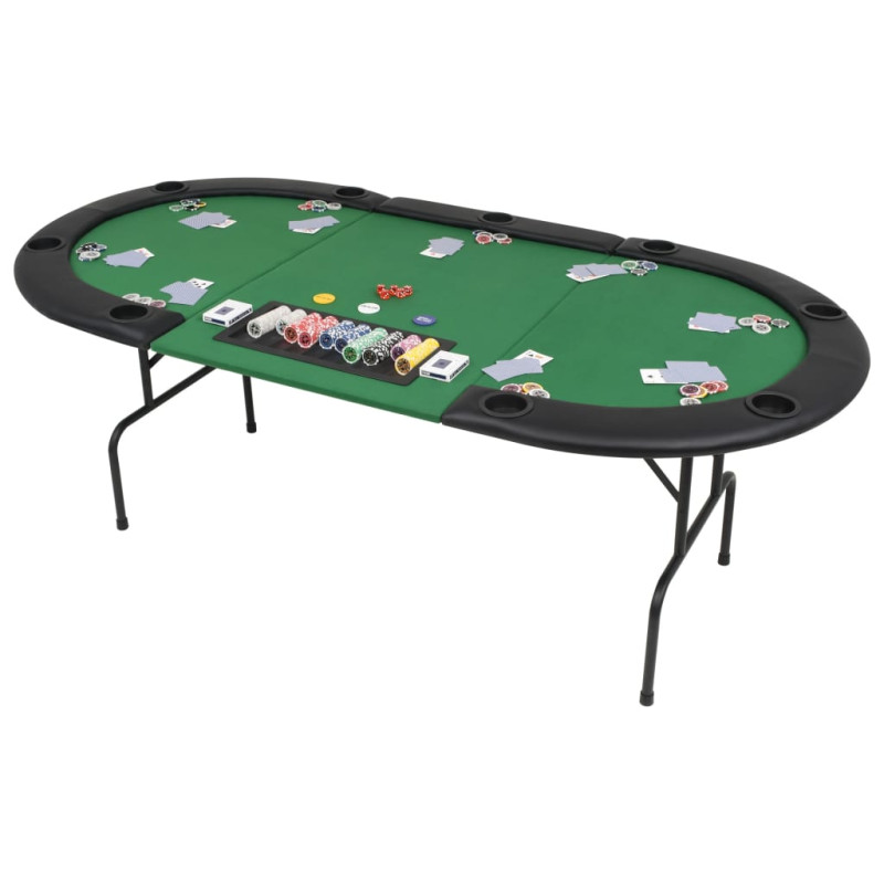 Produktbild för Hopfällbart pokerbord 9 spelare ovalt 3-sidigt grönt