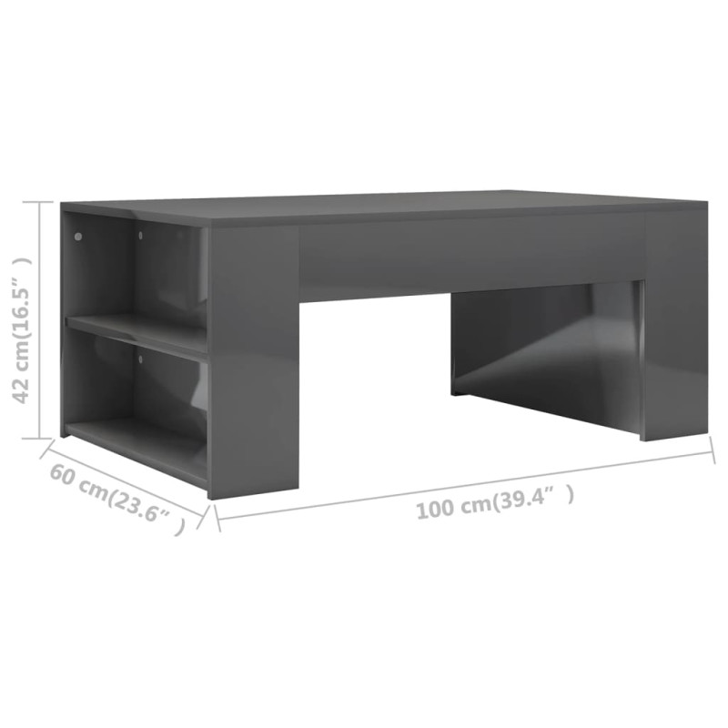 Produktbild för Soffbord grå högglans 100x60x42 cm konstruerat trä